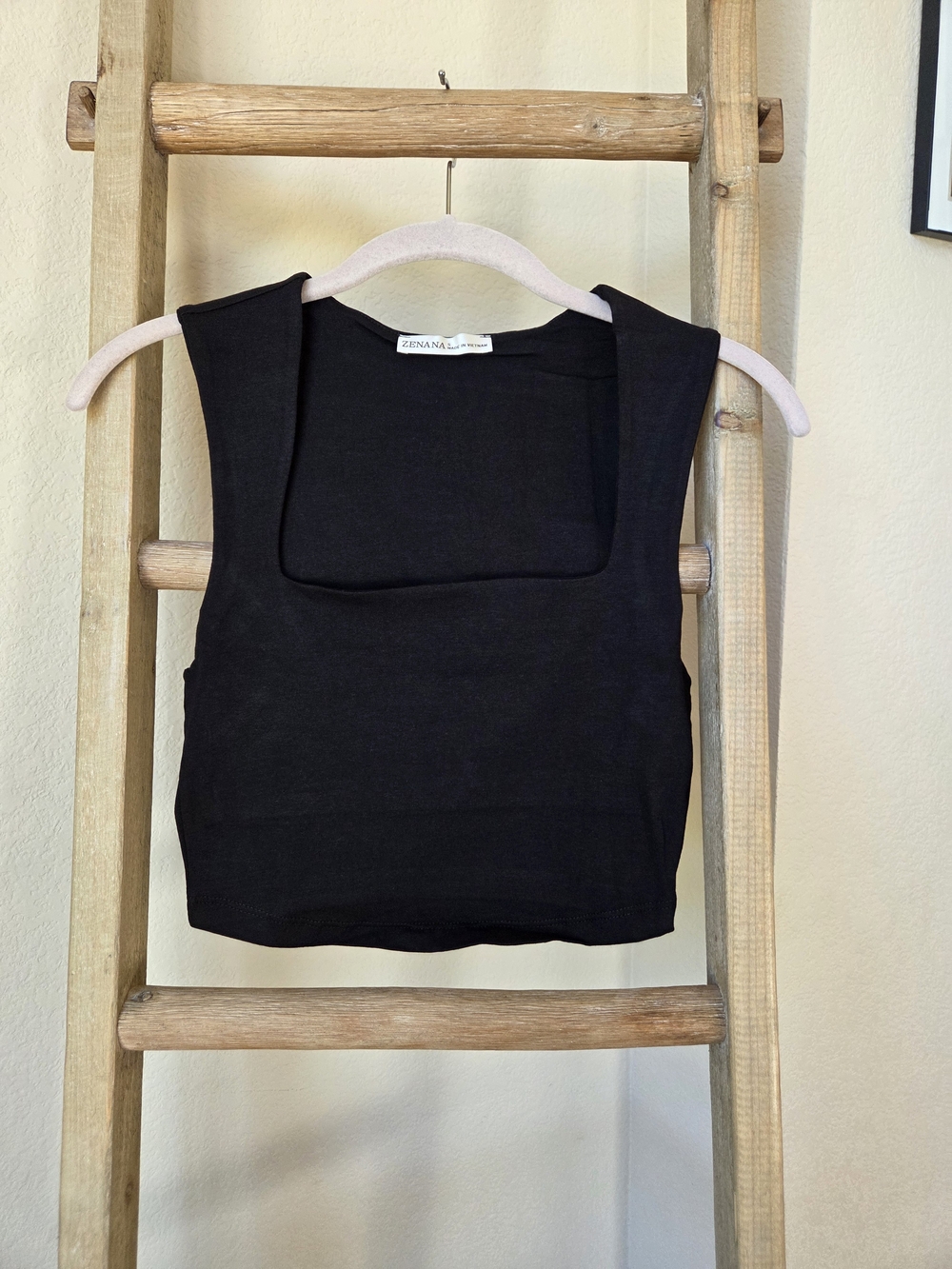 Zenana Black Square Neck Crop Tank - Women